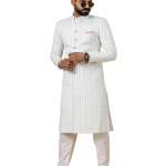 Alluring White Thread Embroidered Sherwani | Father Son Combo | Perfect Groom Wear Achkan